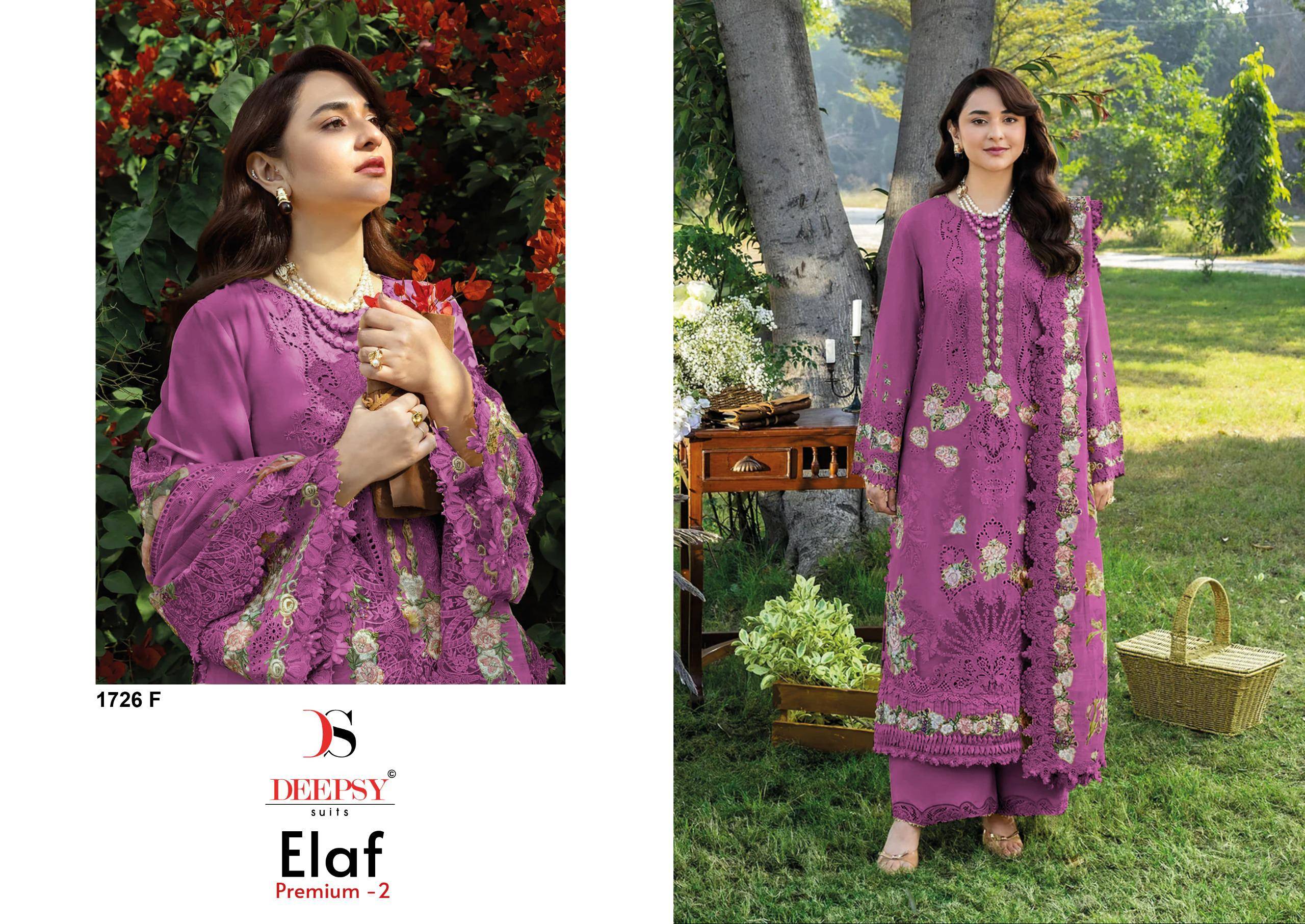 ELAF Premium-3 Luxury Lawn by  DEEPSY SUITS 1726-ETo 1726-H Series Designer Pakistani Suits Pure cotton Dresses At Wholesale Price